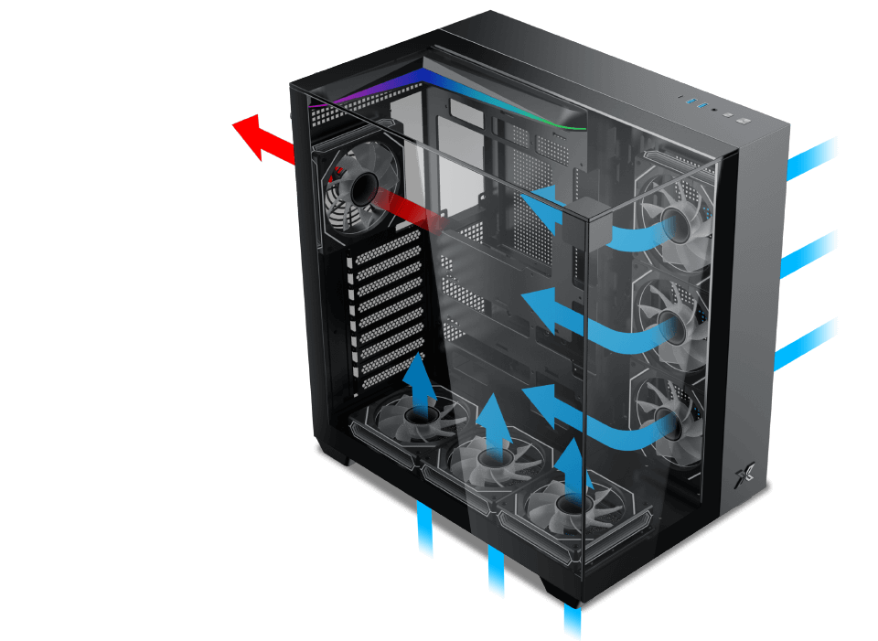 xigmatek_aqua_pc_case_airflow_cooling_direction_diagram